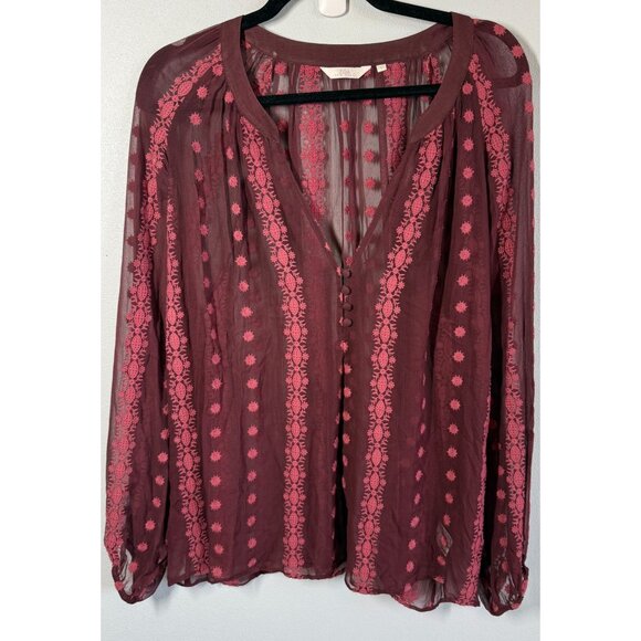 Zoa New York 100% Silk Sheer Embroidered Blouse Large ASO TV Vampire Diaries - Picture 1 of 12